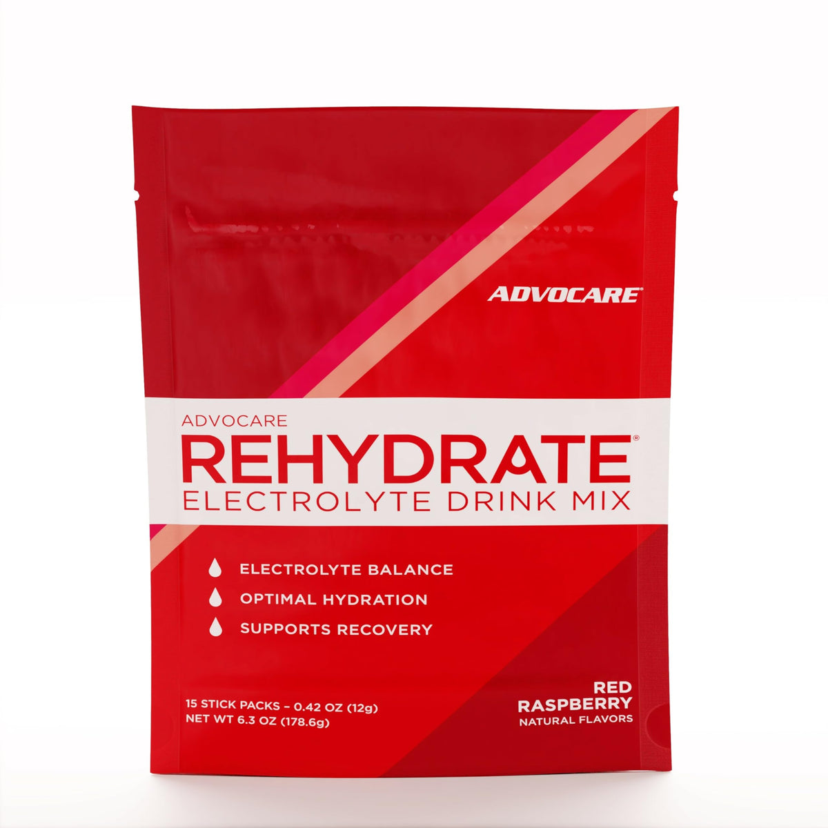 AdvoCare Rehydrate raspberry stick-pack for on-the-go hydration during workouts