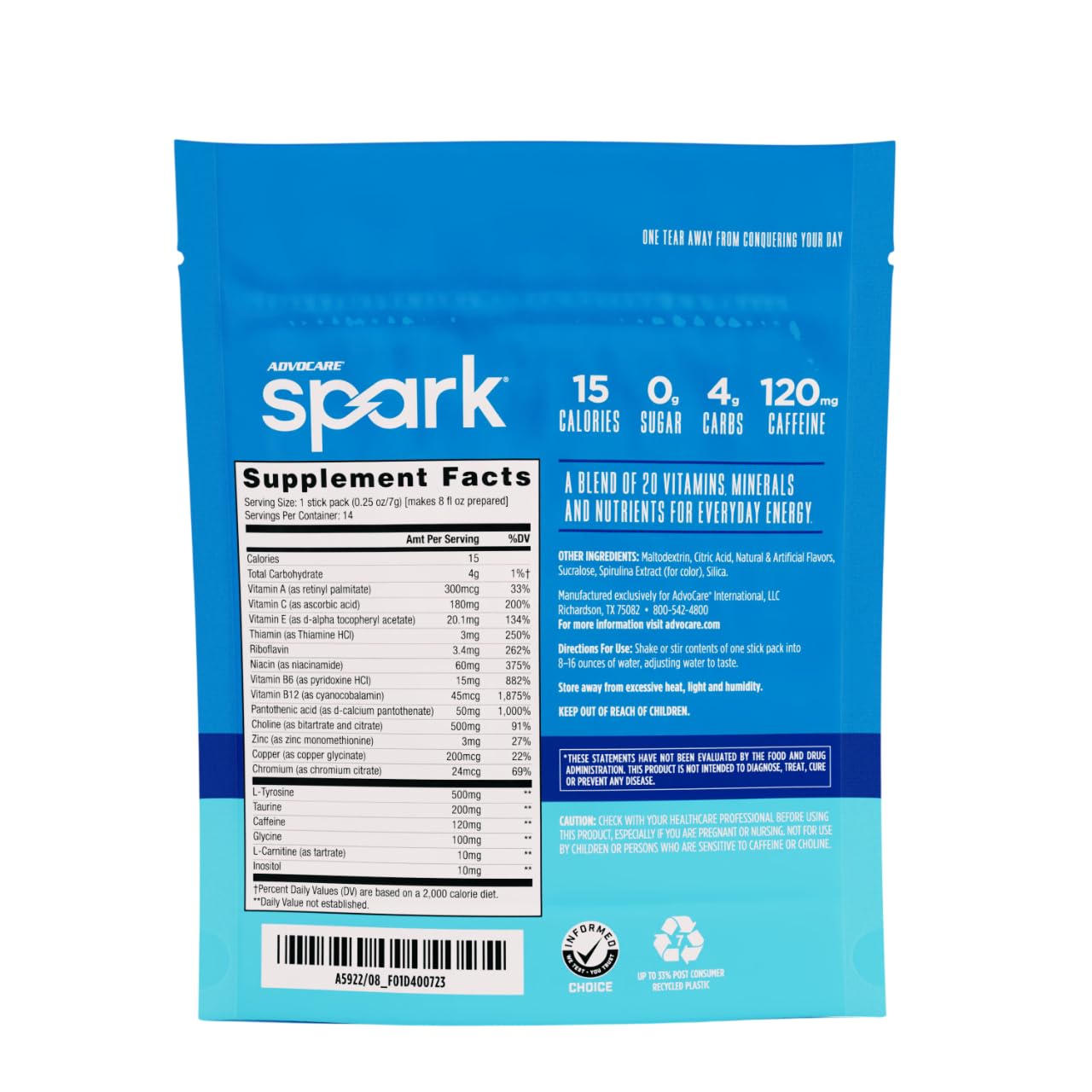 Advocare Spark Blue Raspberry glass showing a refreshing energy mix on the go