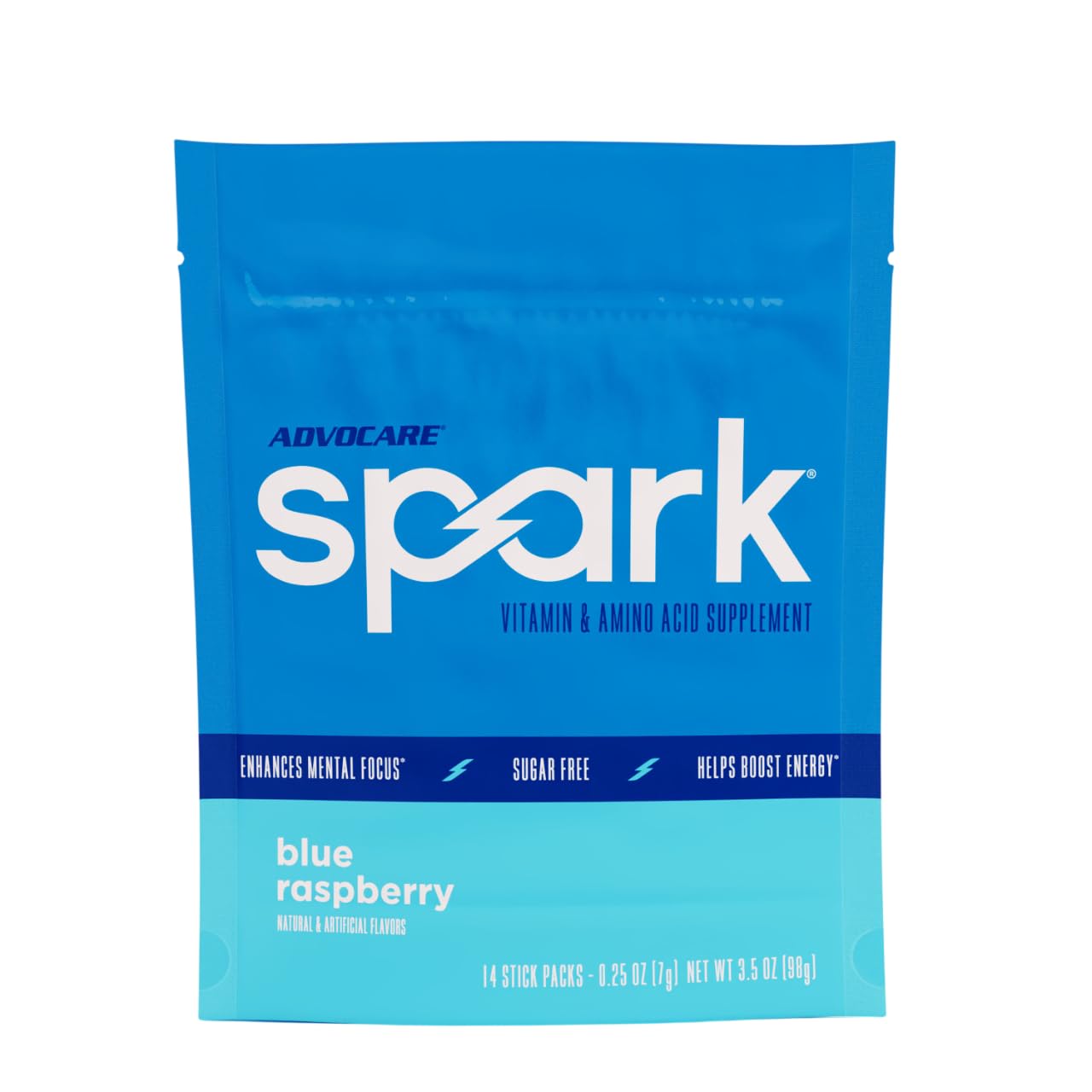 Advocare Spark Blue Raspberry stick-pack ready for a quick energy boost