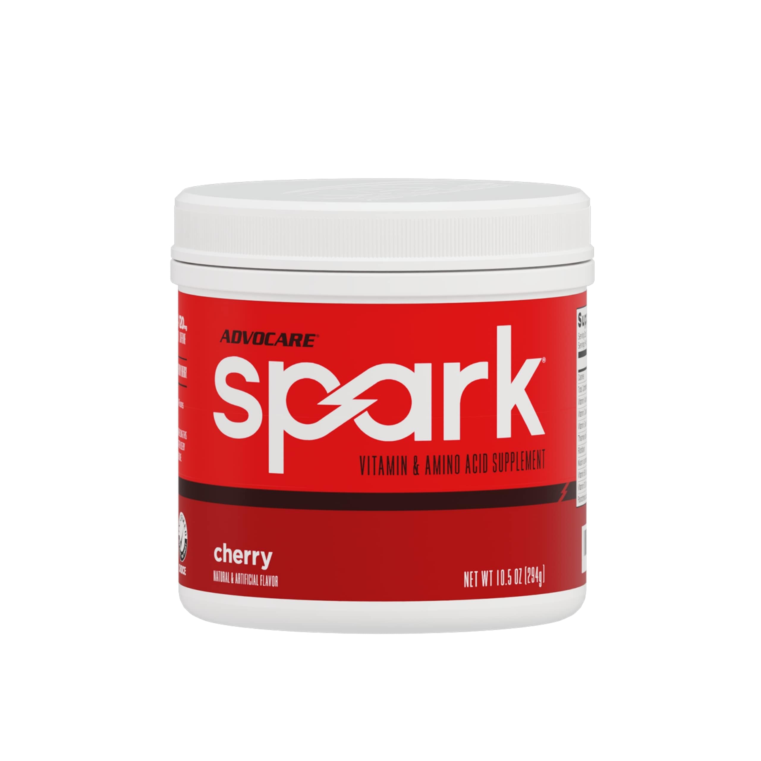 AdvoCare Spark Cherry tub front showing a clean energy and focus boost.