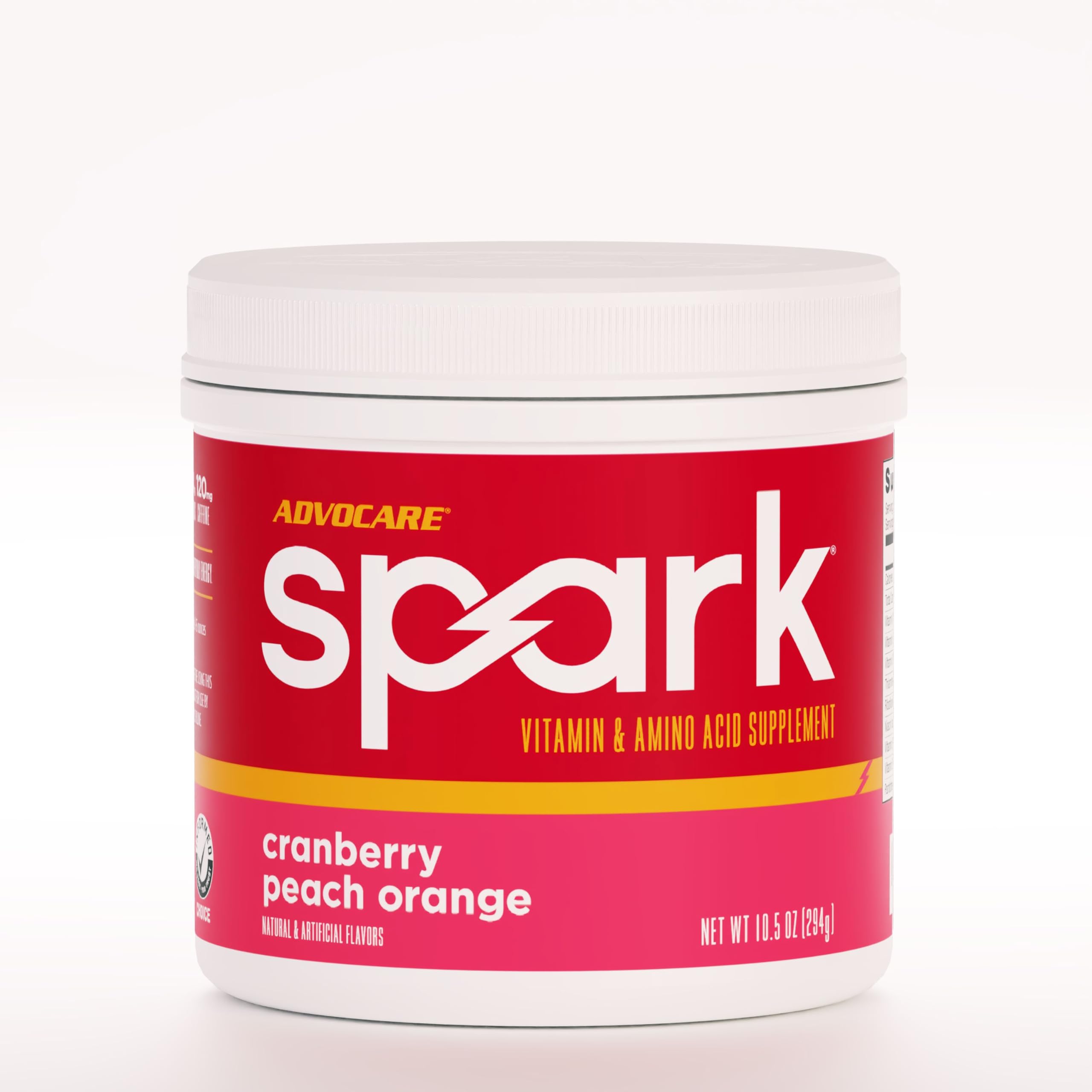 AdvoCare Spark front-of-tub view, cranberry peach orange flavor.