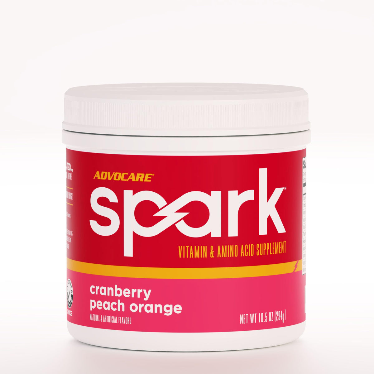 AdvoCare Spark front-of-tub view, cranberry peach orange flavor.