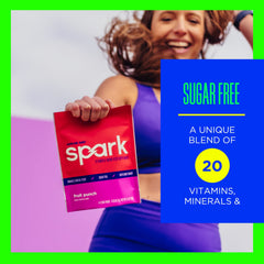 Prepared AdvoCare Spark fruit punch drink in a glass for refreshment