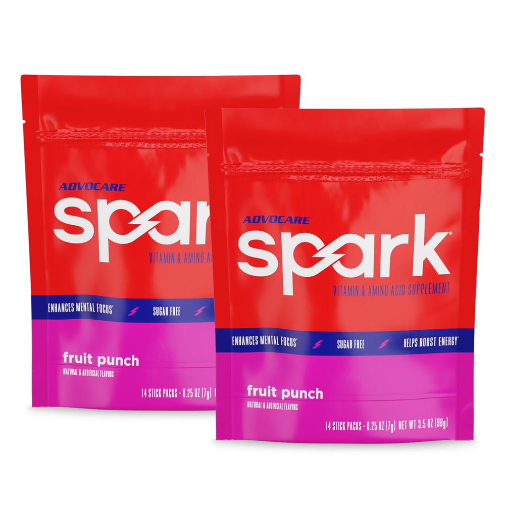 AdvoCare Spark fruit punch stick for on-the-go focus.