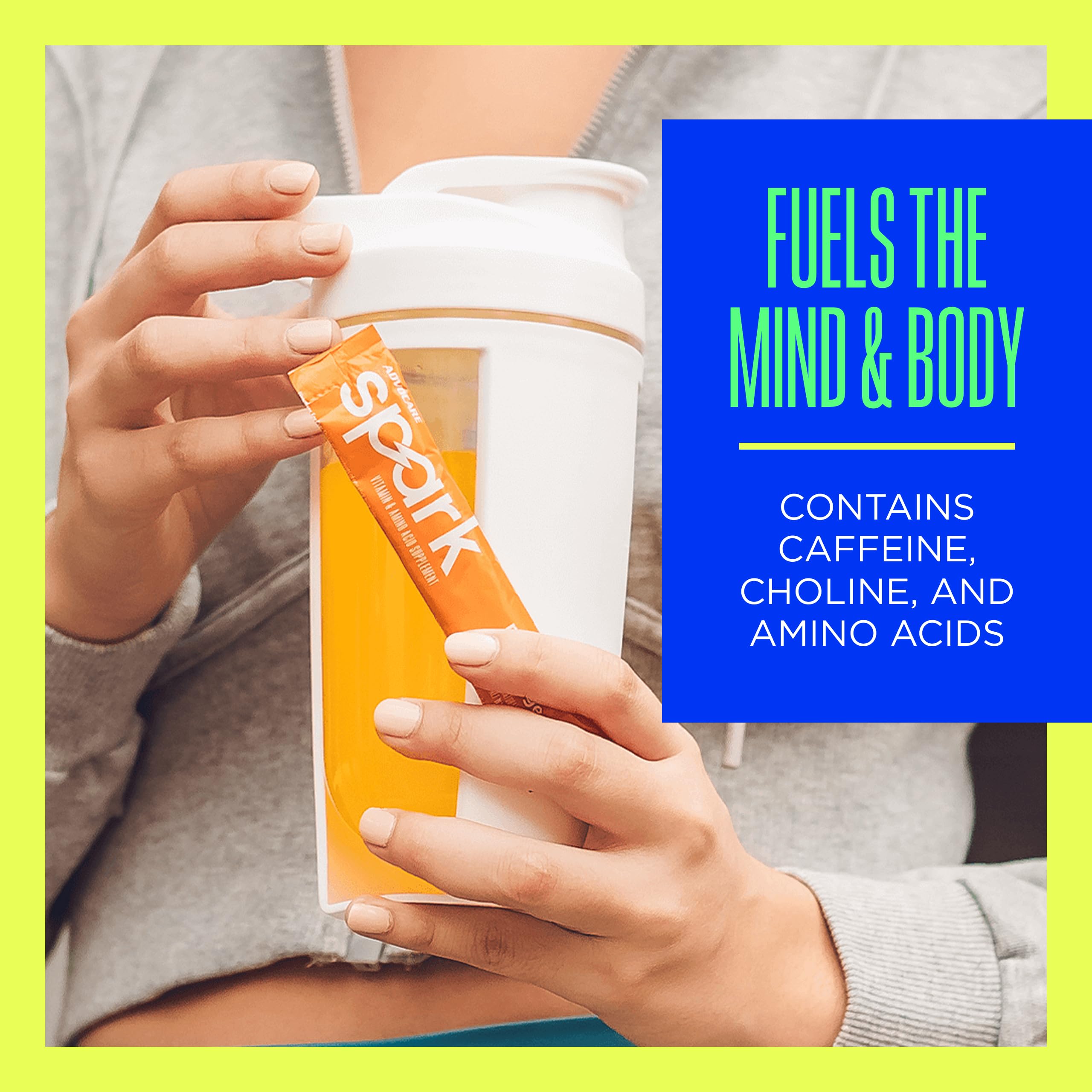 AdvoCare Spark glass showing orange-cream mix with refreshing flavor.