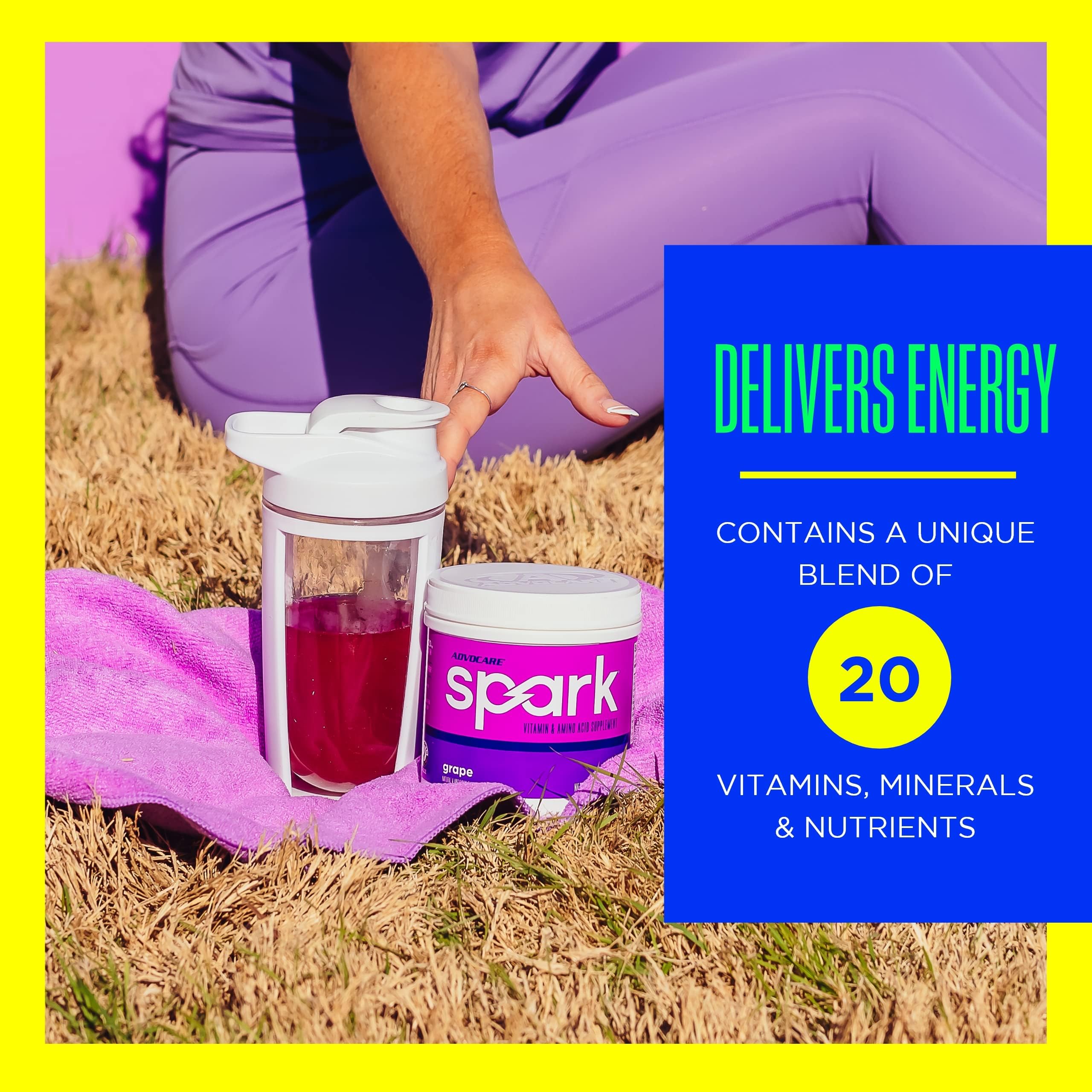 AdvoCare Spark grape glass with ice captures a crisp energized sip and focus