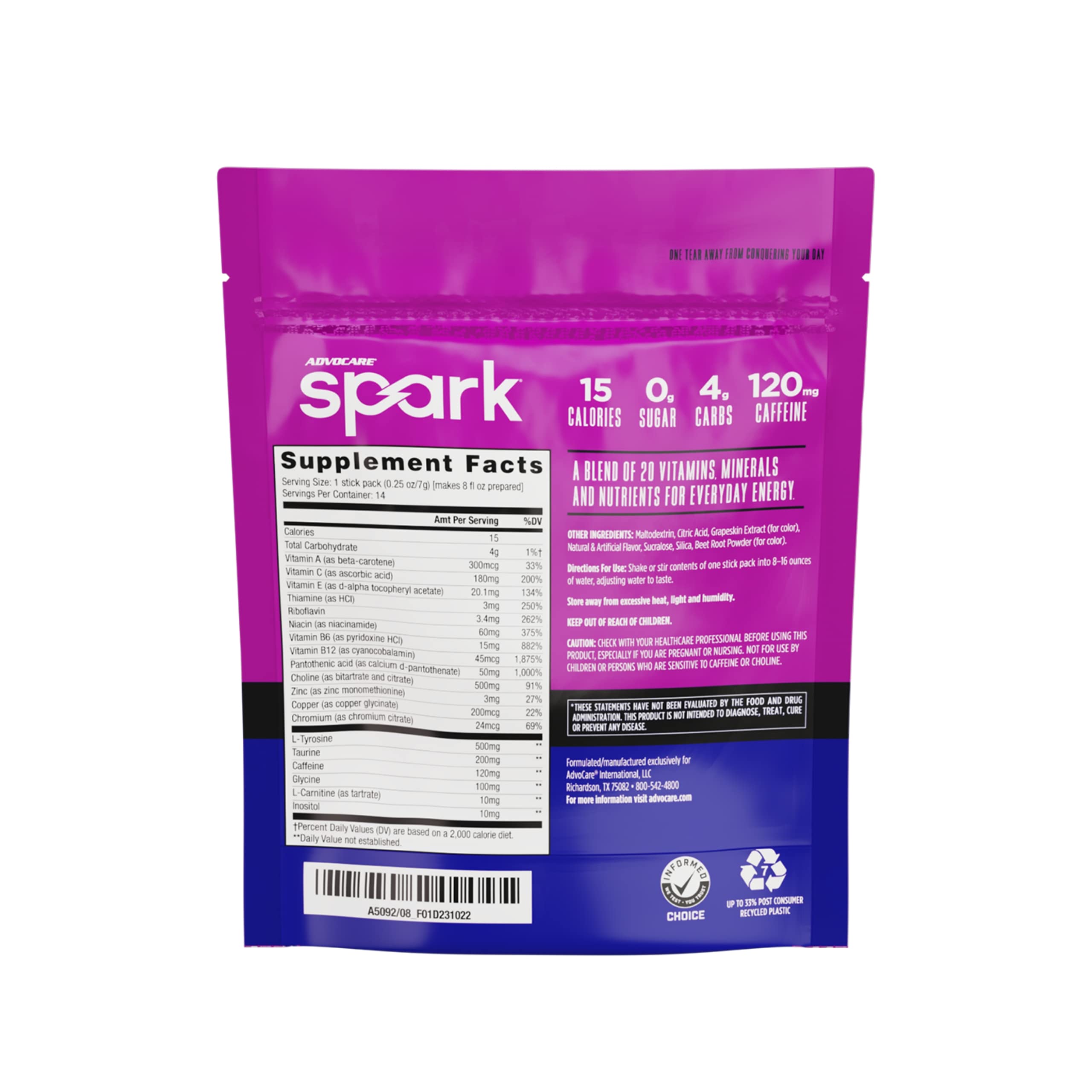 AdvoCare Spark grape stick dispensed into water for smooth focus.