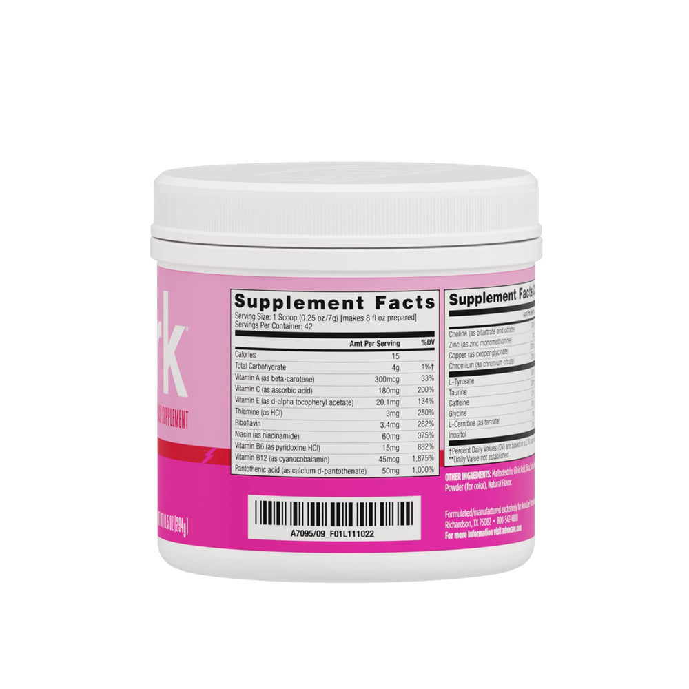 AdvoCare Spark pink lemonade powder scoop ready for quick mix.