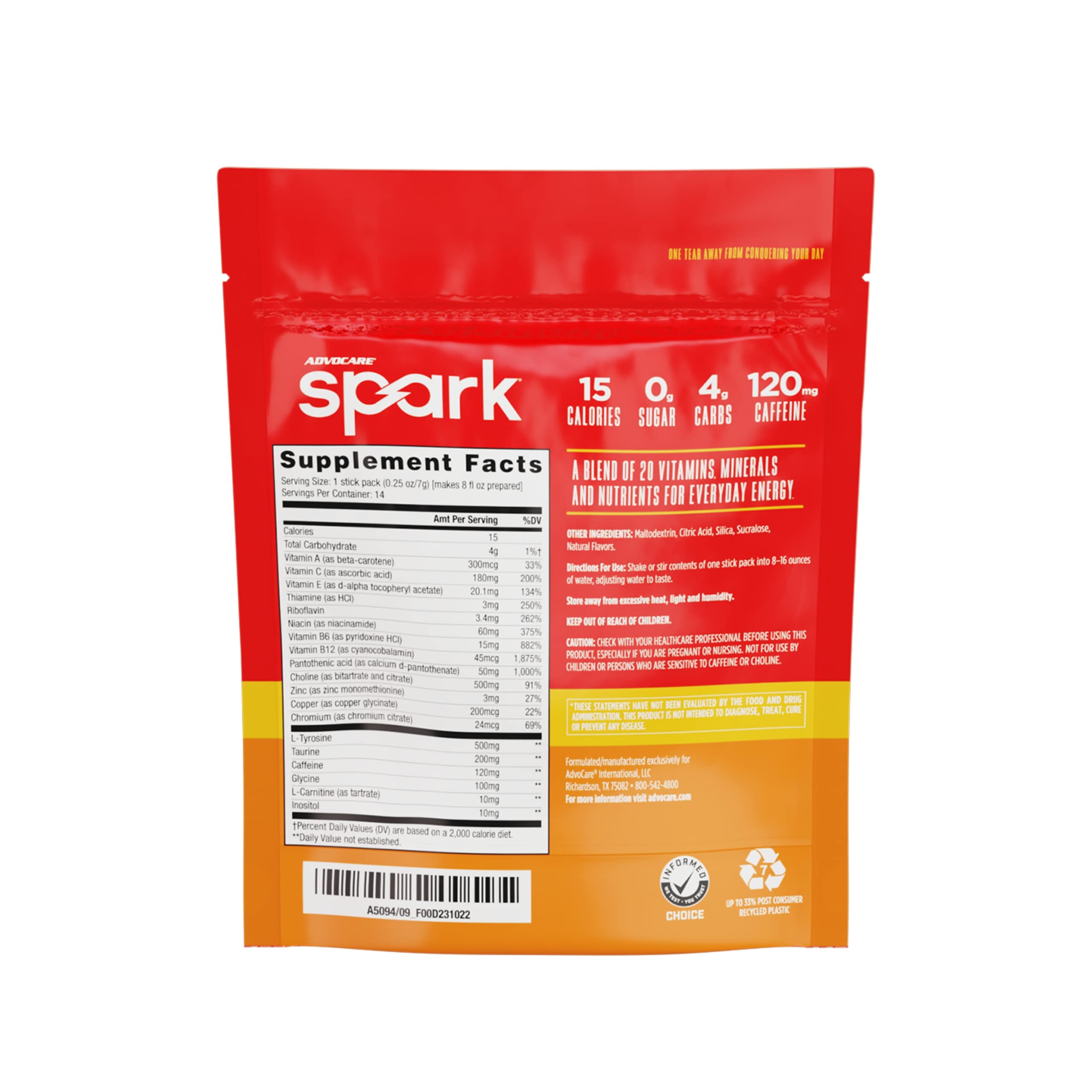 AdvoCare Spark powder in glass shows the Mandarin Orange flavor for refreshing focus.