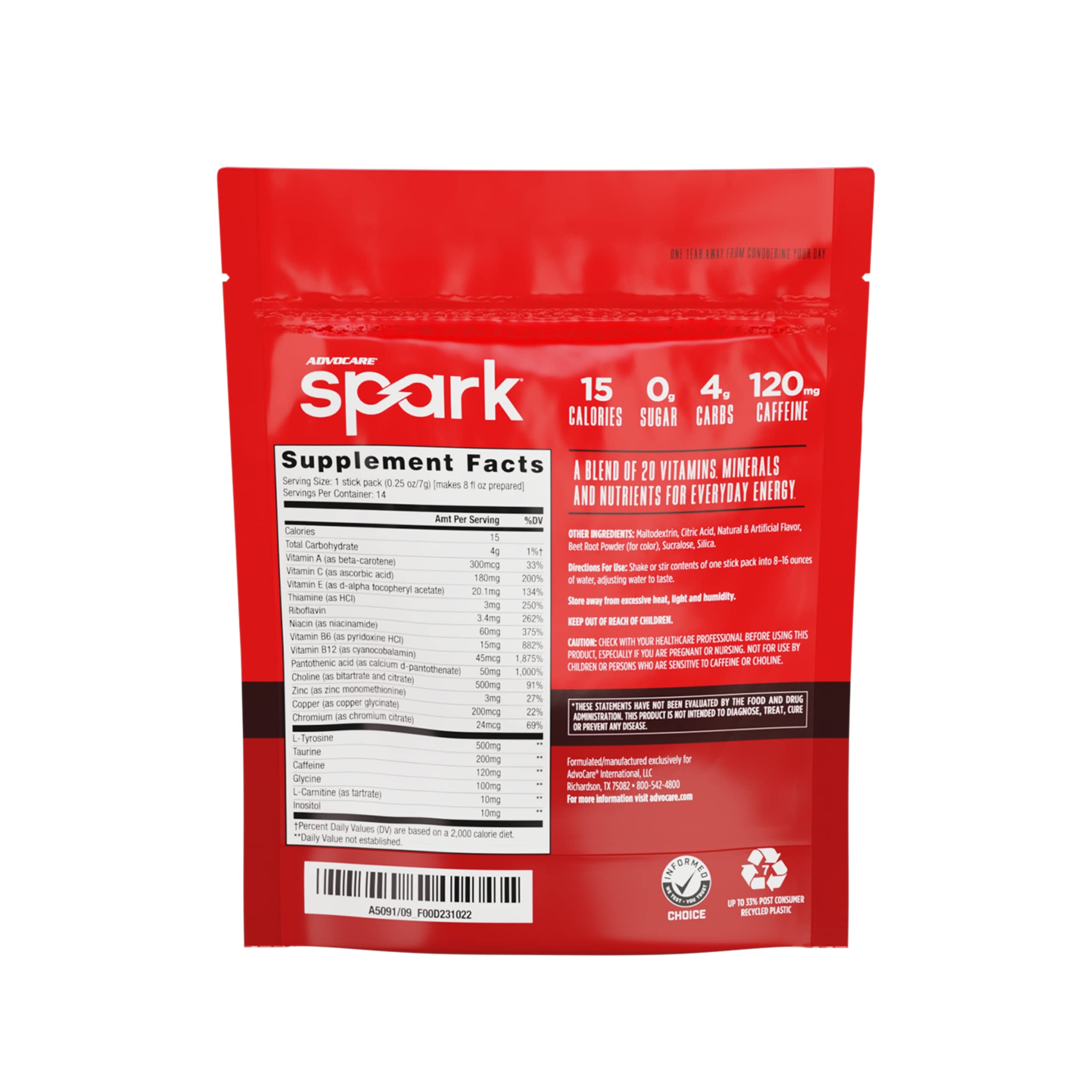 AdvoCare Spark cherry flavor stick pack ready to mix for focus on the go
