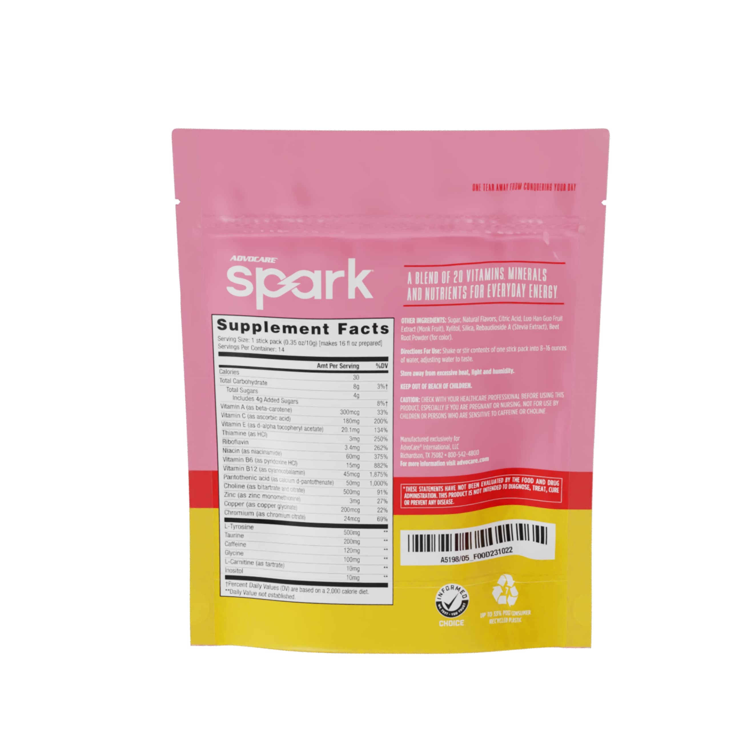 AdvoCare Spark stick pack close-up for convenient on-the-go use.