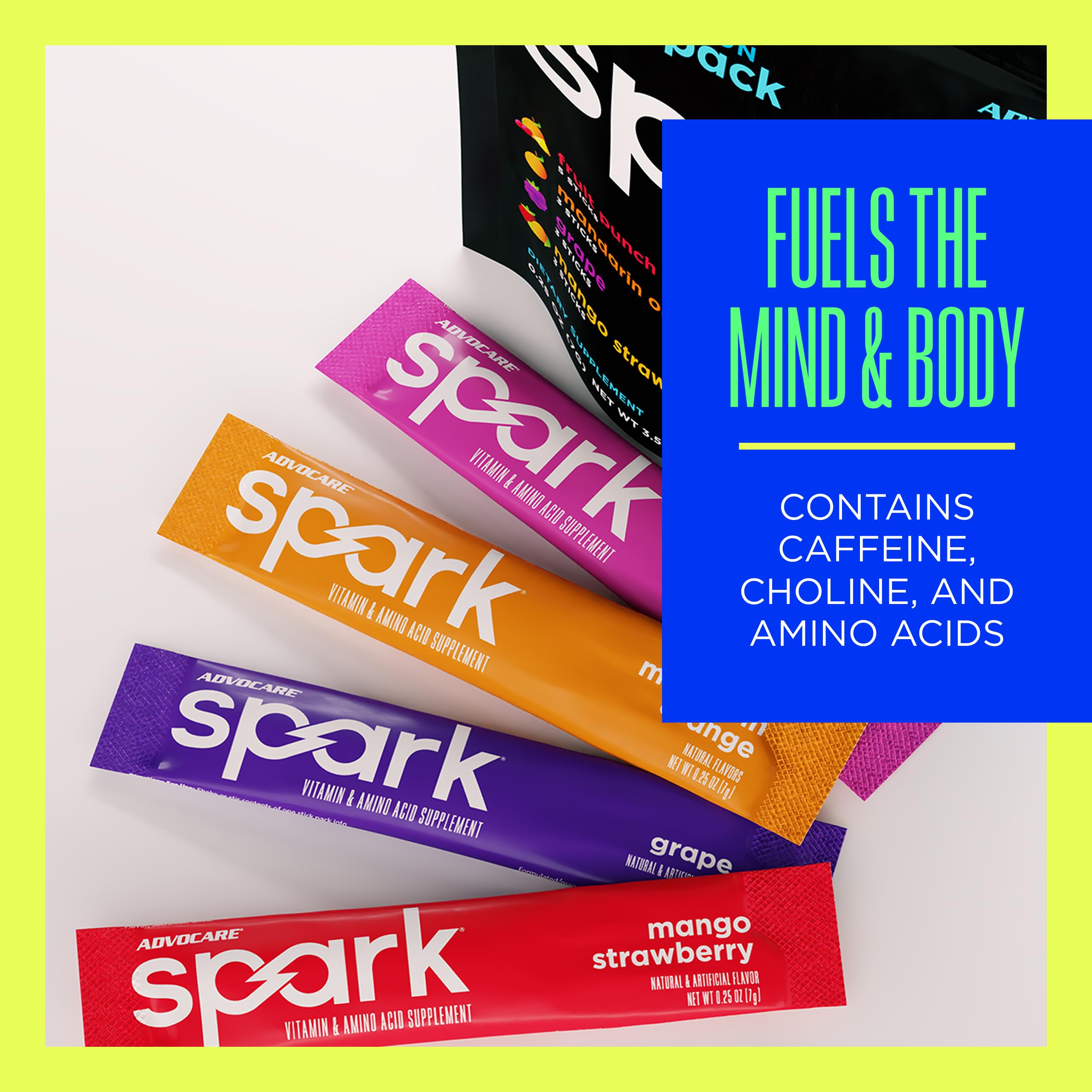 AdvoCare Spark variety pack on display for on-the-go stamina.