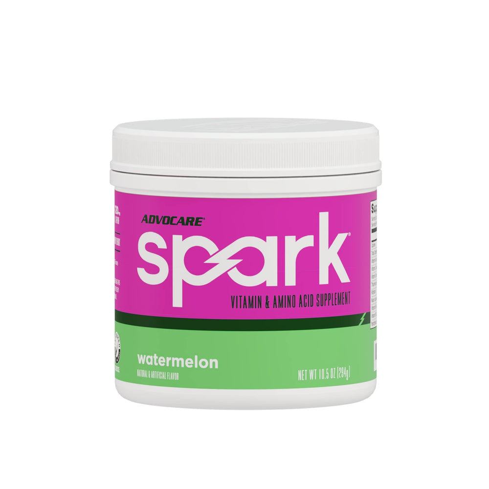 AdvoCare Spark watermelon tub offering convenient energy for on-the-go days.