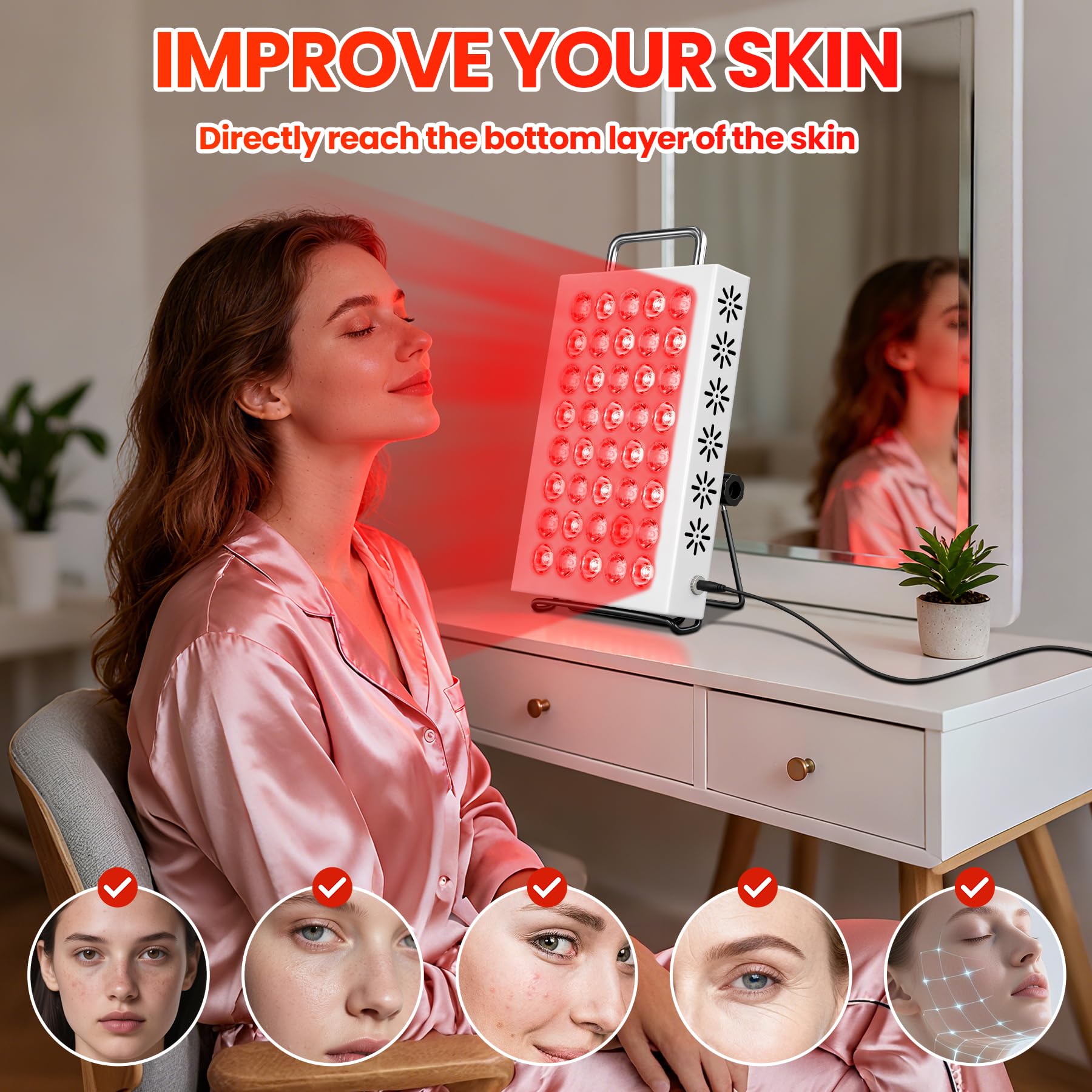 AearKing red light panel portable handle supports easy room-to-room use.