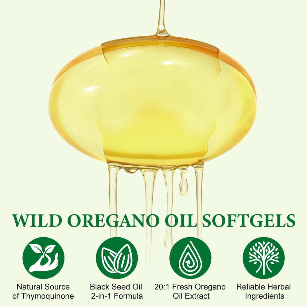 aebefbaw black seed oil softgels bottle beside oregano oil capsules