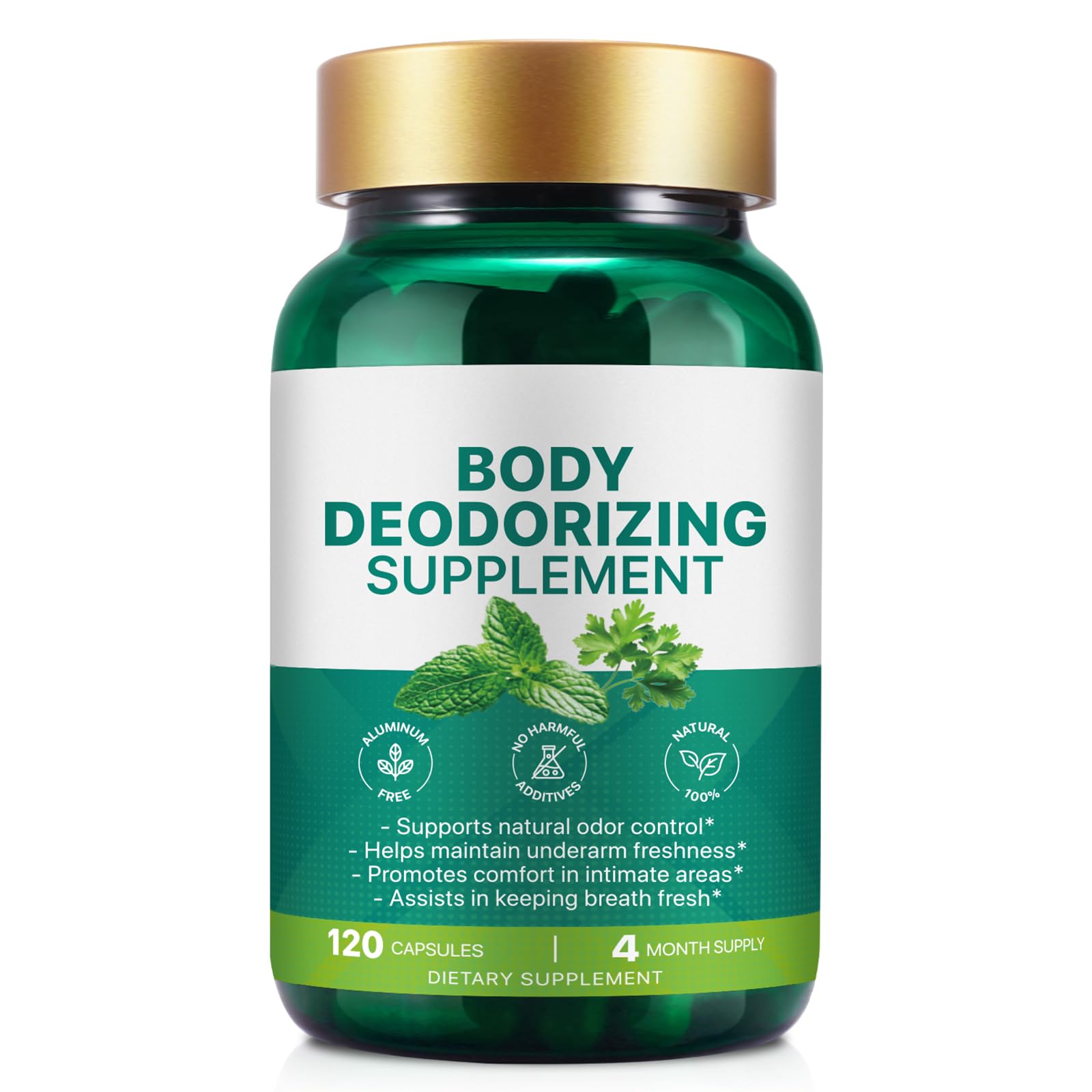AEBEFBAW body deodorizing supplement bottle with label for all-day freshness.