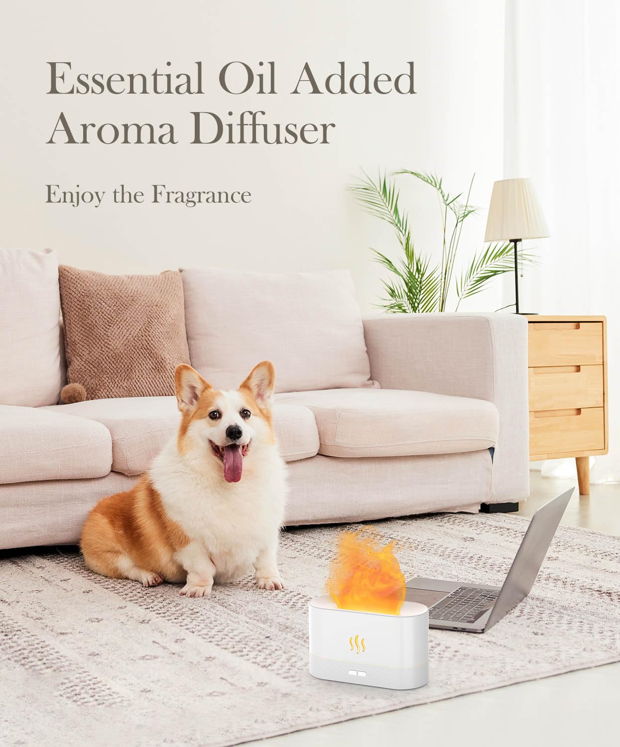 Aegci Flame Air Diffuser essential oil in-use demonstrates aroma diffusion.