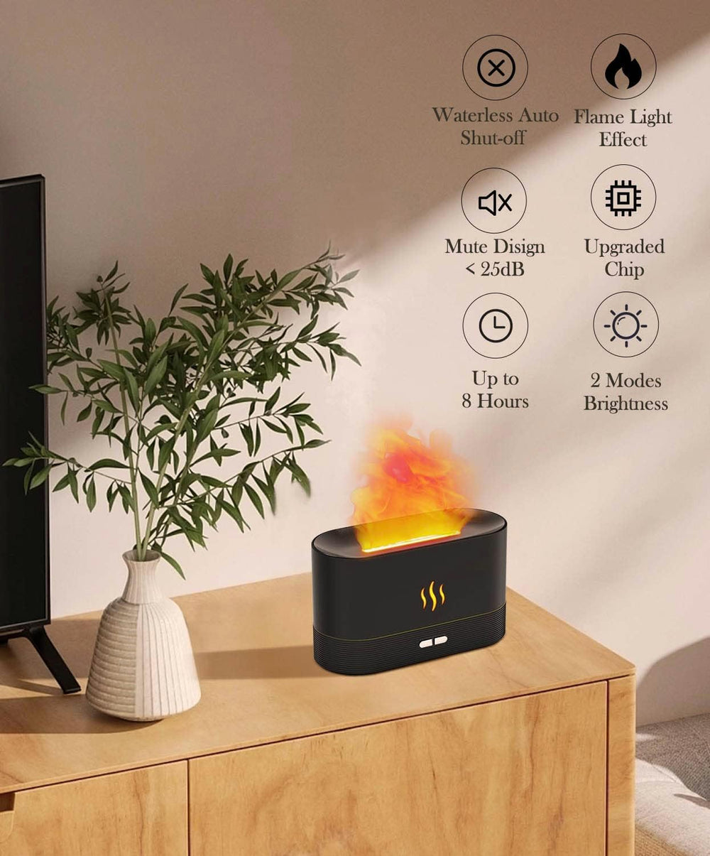 Aegci Flame Air Diffuser side view highlights compact silhouette for versatile placement.