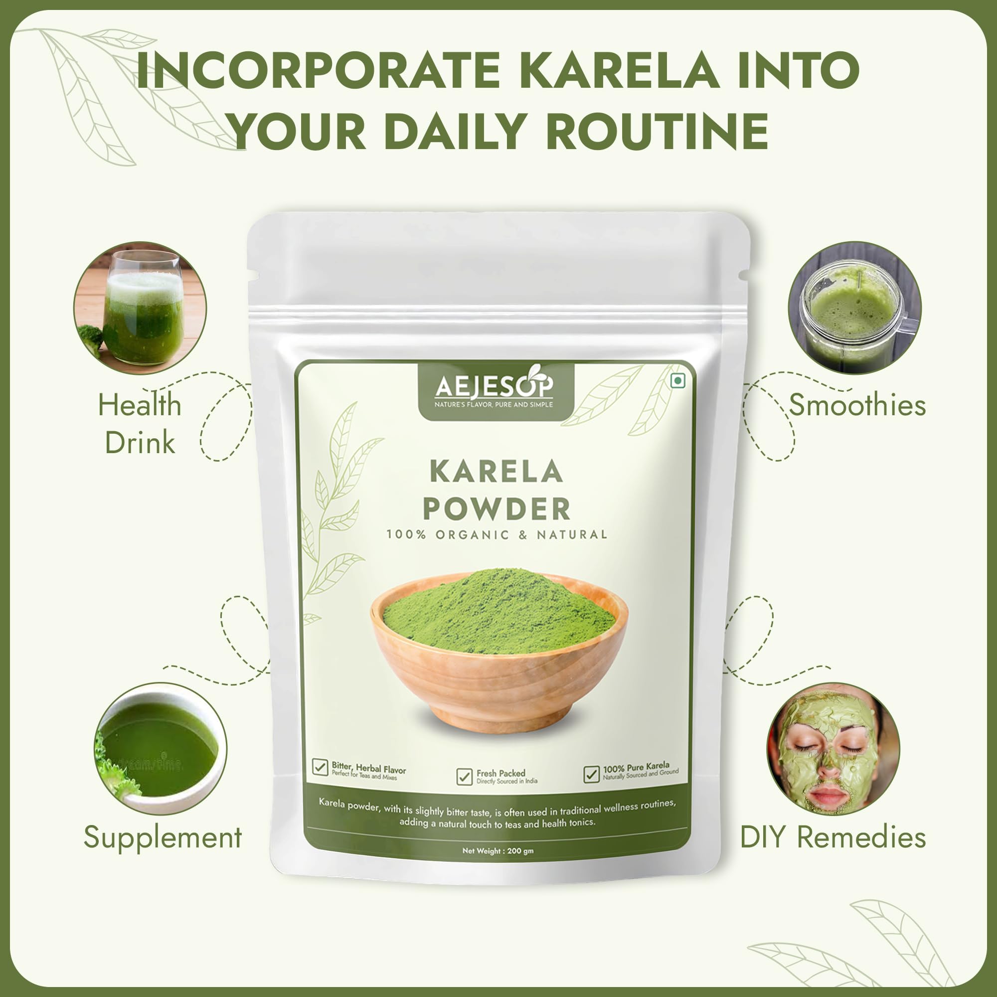 Mixing AEJESOP Karela powder with cucumber juice for a facial scrub.
