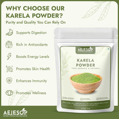Scoop dispensing AEJESOP Karela powder for precise daily use.
