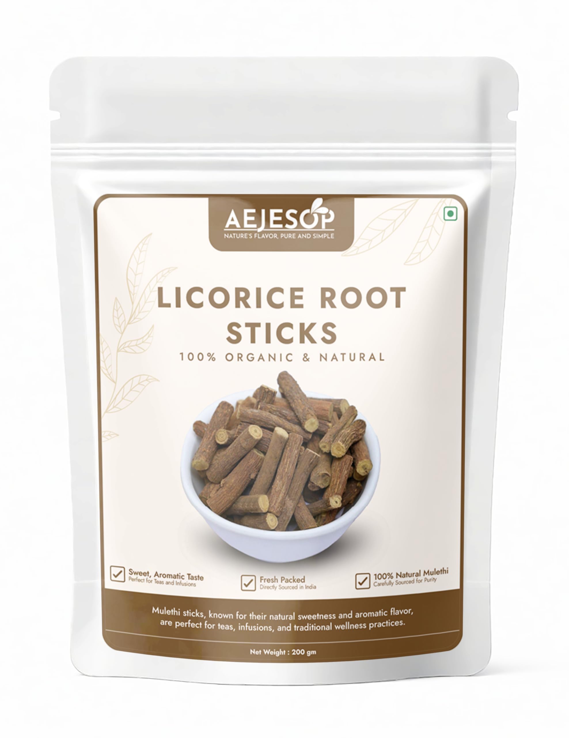 AEJESOP Licorice Mulethi sticks in bottle promote digestive comfort.