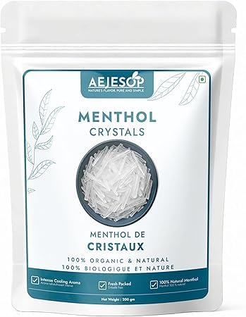 AEJESOP Menthol Crystals in a jar for aromatherapy sessions.