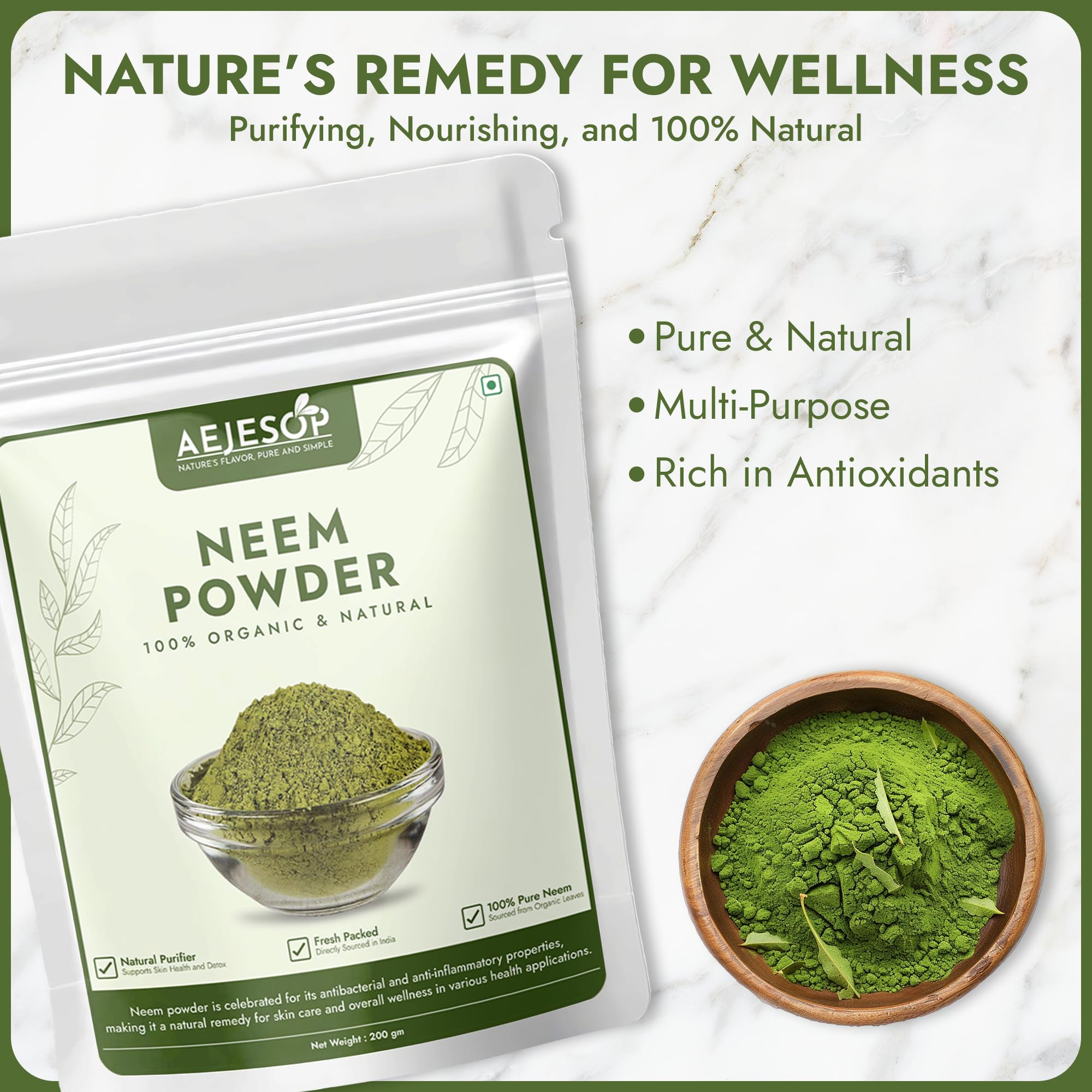 AEJESOP Neem Powder facial mask application for soothing skincare.