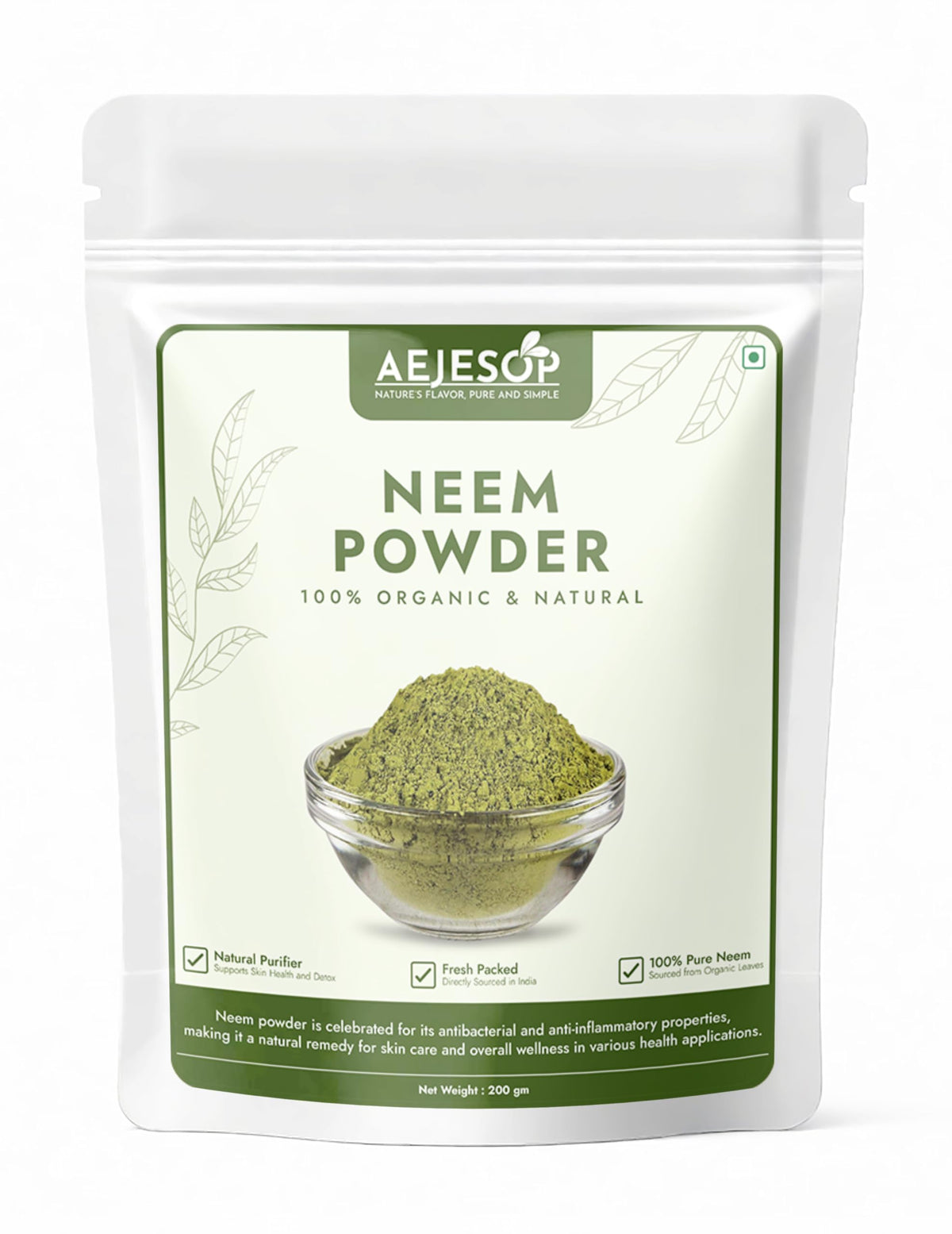 AEJESOP Neem Powder packaging jar for pure neem in skincare routines.