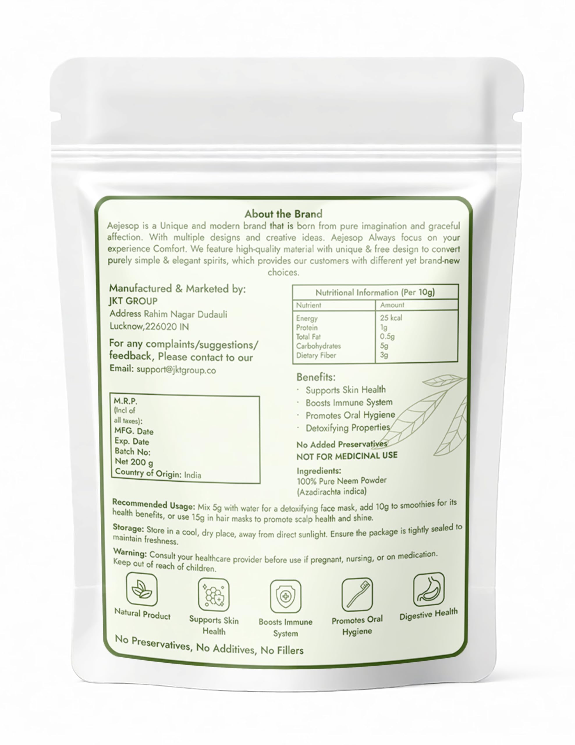 AEJESOP Neem Powder texture closeup highlights natural leaf purity.