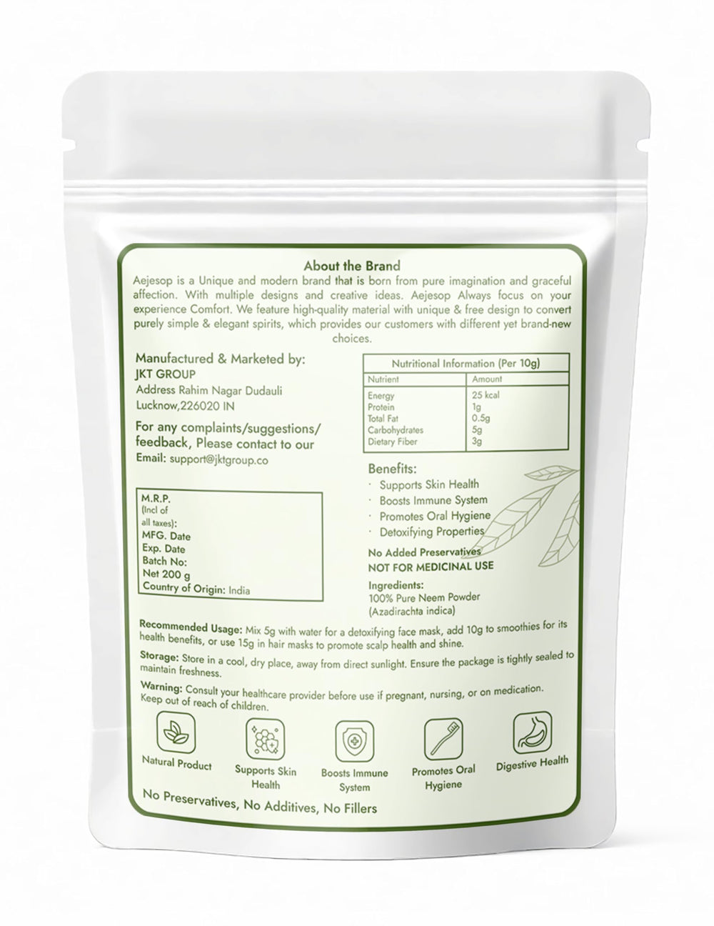 AEJESOP Neem Powder texture closeup highlights natural leaf purity.