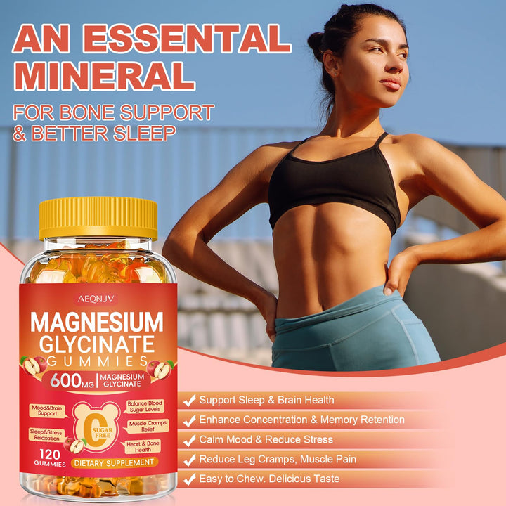 AEQNJV bottle nutrition label highlights 120 gummies and calming potential.