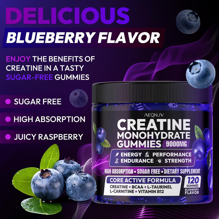 AEQNJV Creatine Gummies ingredient label close-up showing the nutrient blend