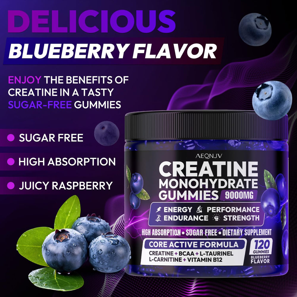 AEQNJV Creatine Gummies ingredient label close-up showing the nutrient blend