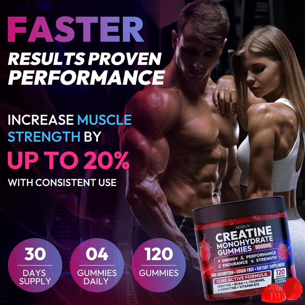 Athlete using AEQNJV Creatine Gummies Monohydrate during workout for endurance support