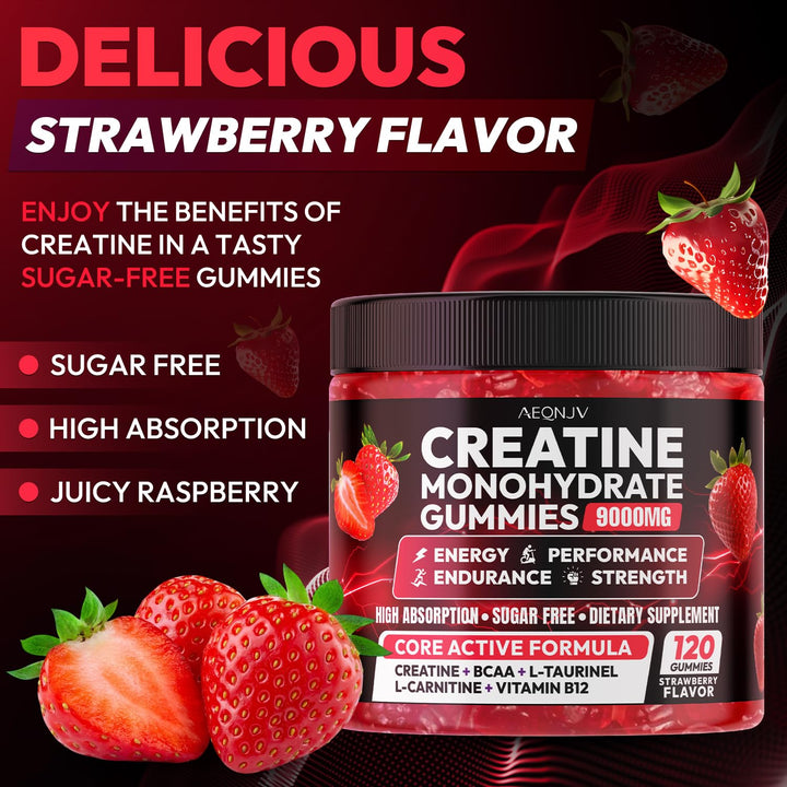 AEQNJV Creatine Gummies serving pouch shows on-the-go muscle support.
