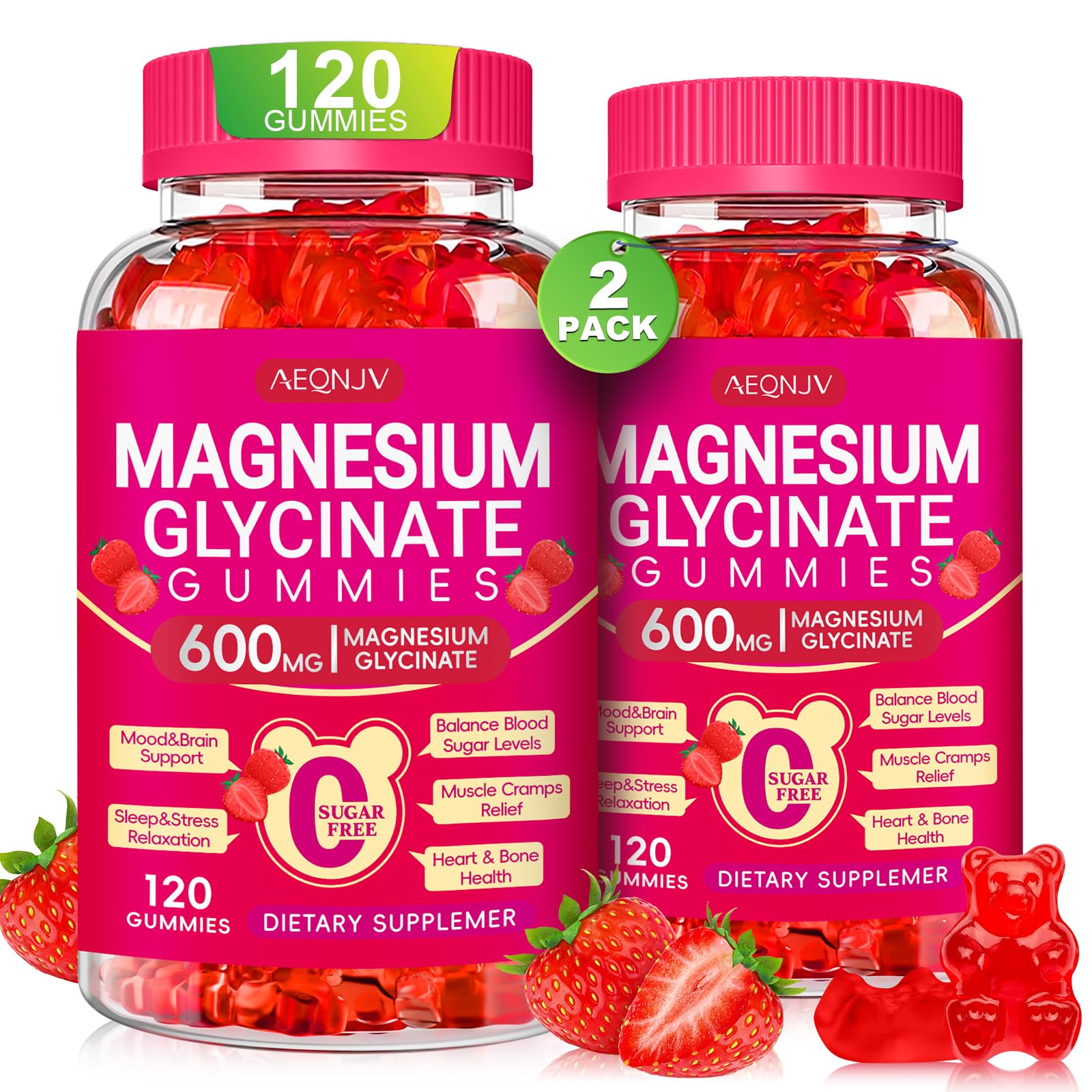 AEQNJV Magnesium Glycinate Gummies jar for nightly relaxation.