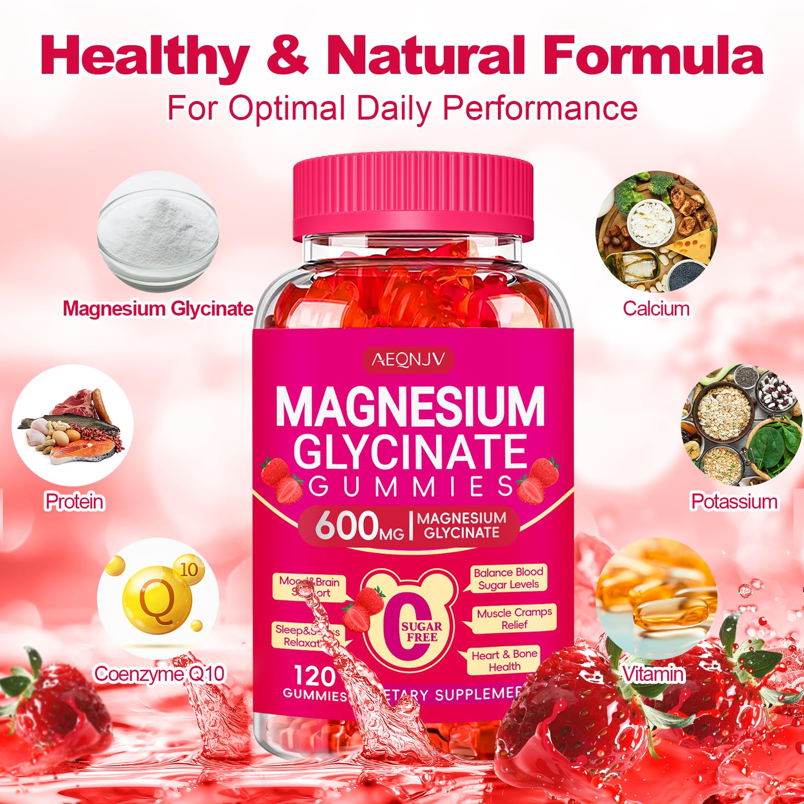 AEQNJV Ingredients label highlights magnesium, vitamin D, B6 and CoQ10.