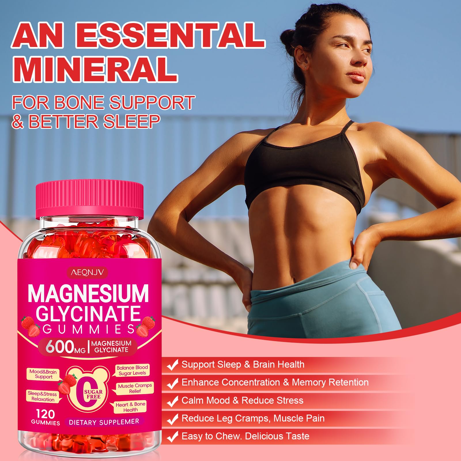 AEQNJV Magnesium Glycinate Gummies on kitchen counter.