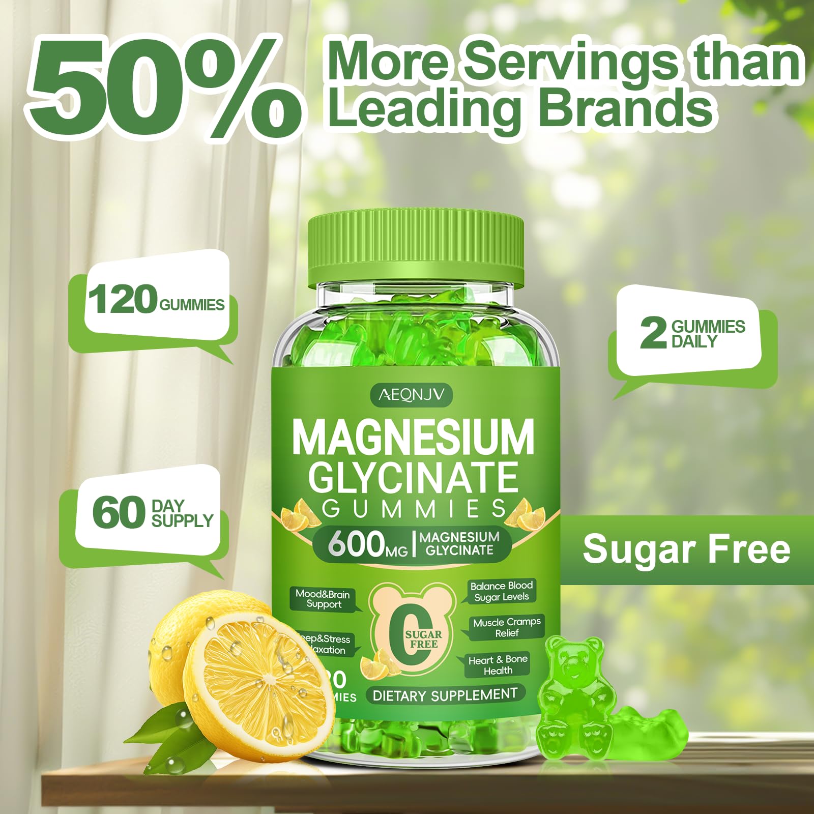 AEQNJV Vegan texture and chewable magnesium glycinate gummies