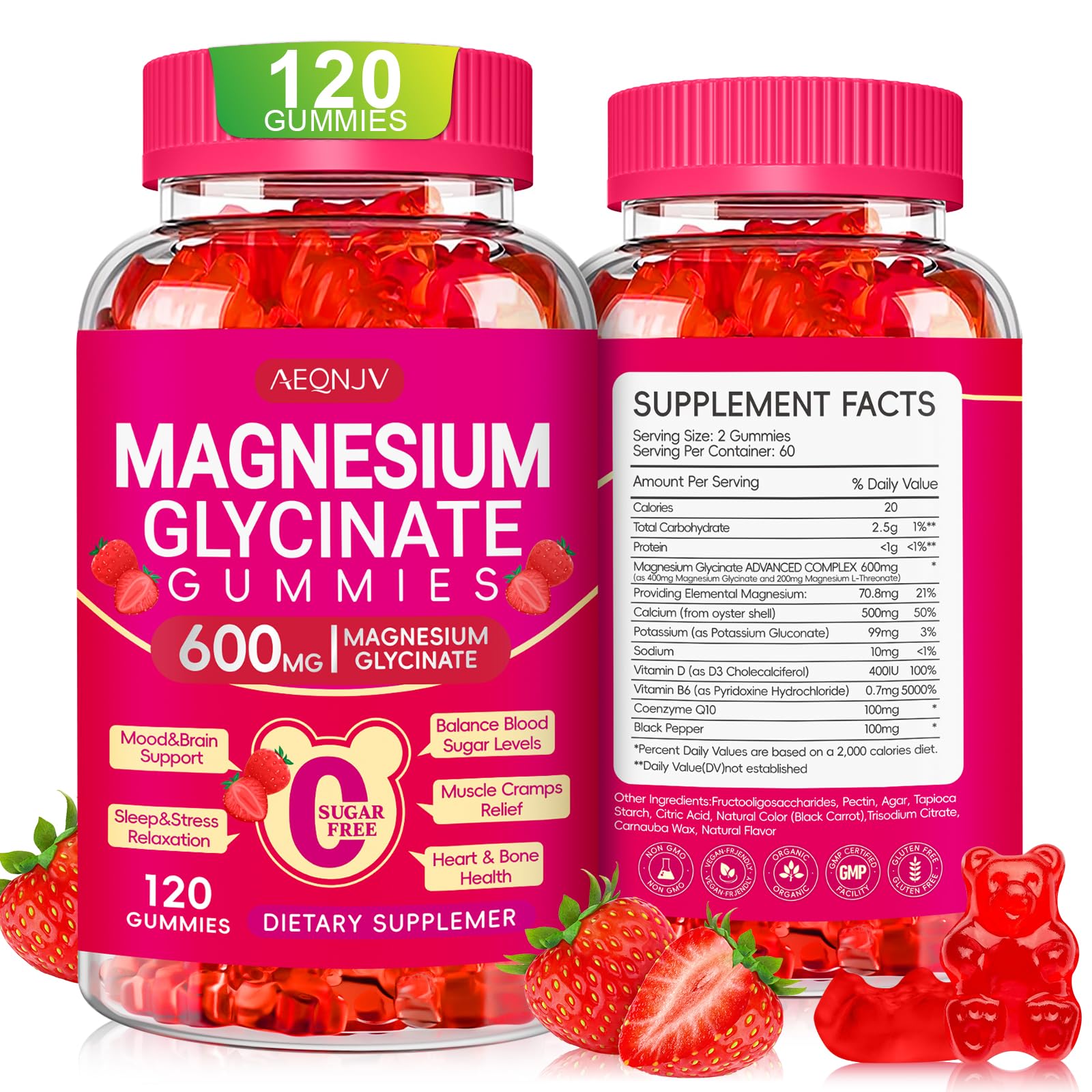 AEQNJV Magnesium Glycinate Gummies bottle for a convenient daily supplement routine.