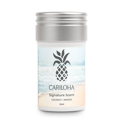 Aera Cariloha signature refill bottle with mango coconut notes for tropical ambiance.