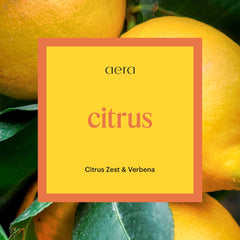 Aera citrus refill bottle highlights crisp lemon and verbena.