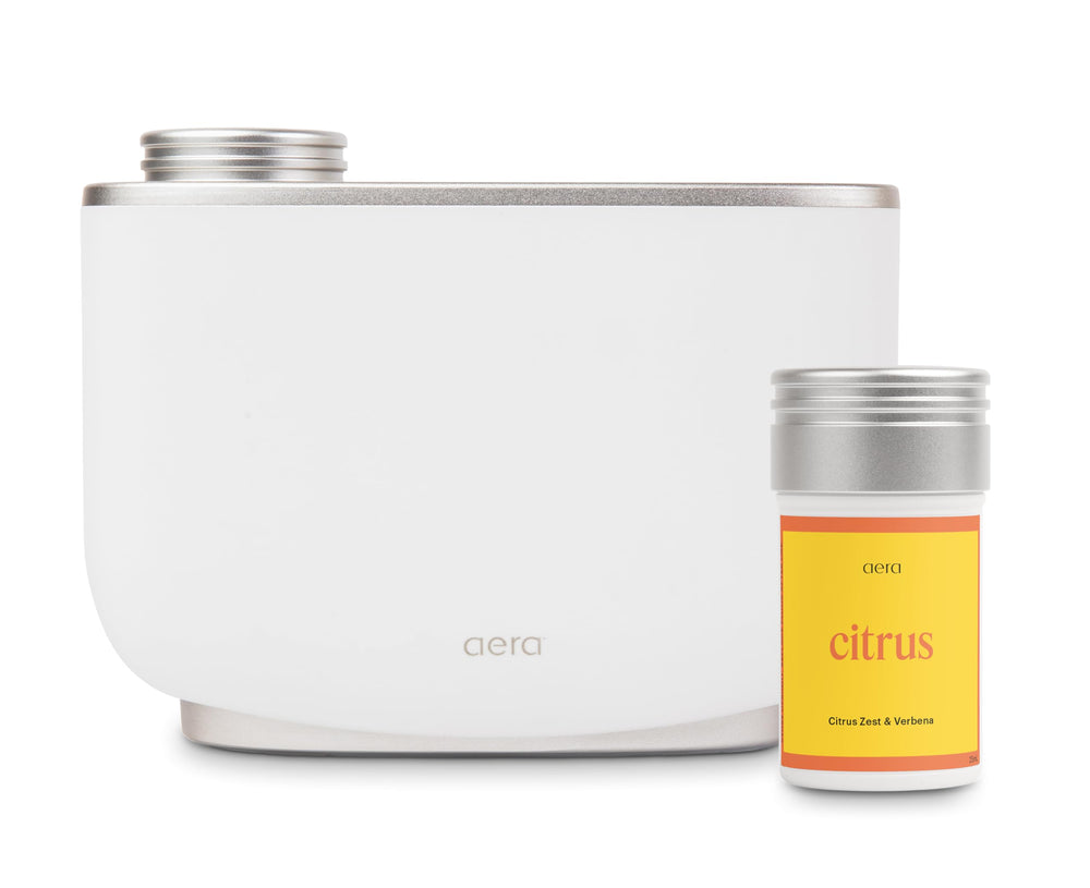 Aera diffuser front view highlights a sleek design for large rooms.