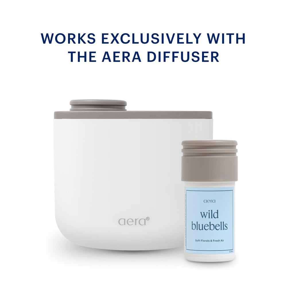 Aera Mini Wild Bluebells diffuser scene in a bright living room