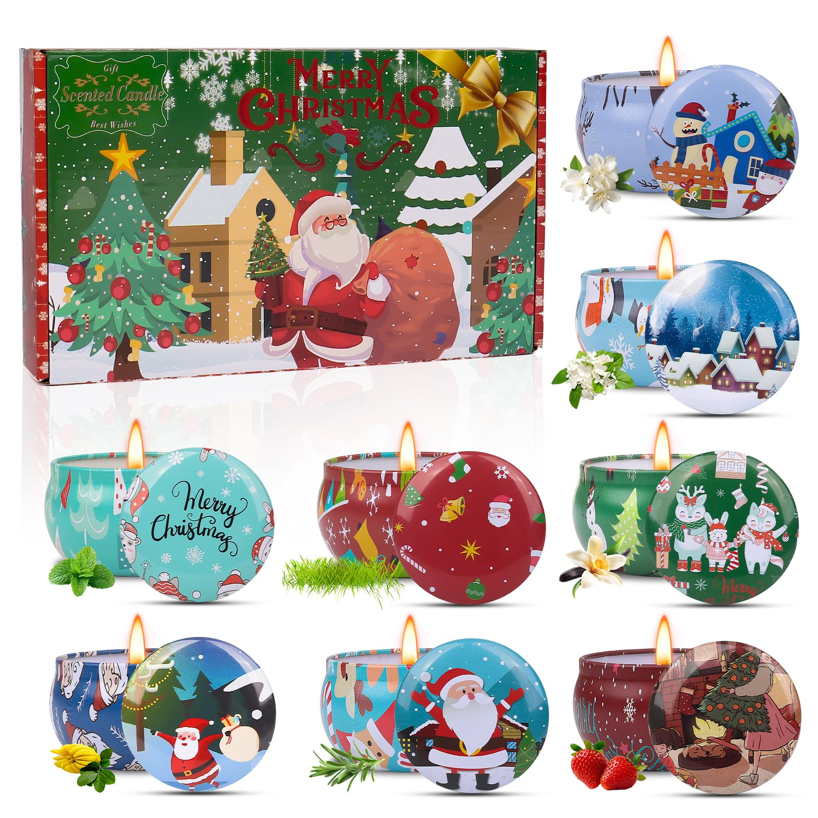 Aeraroma 8-pack Christmas candles in festive gift box for cozy holiday ambiance