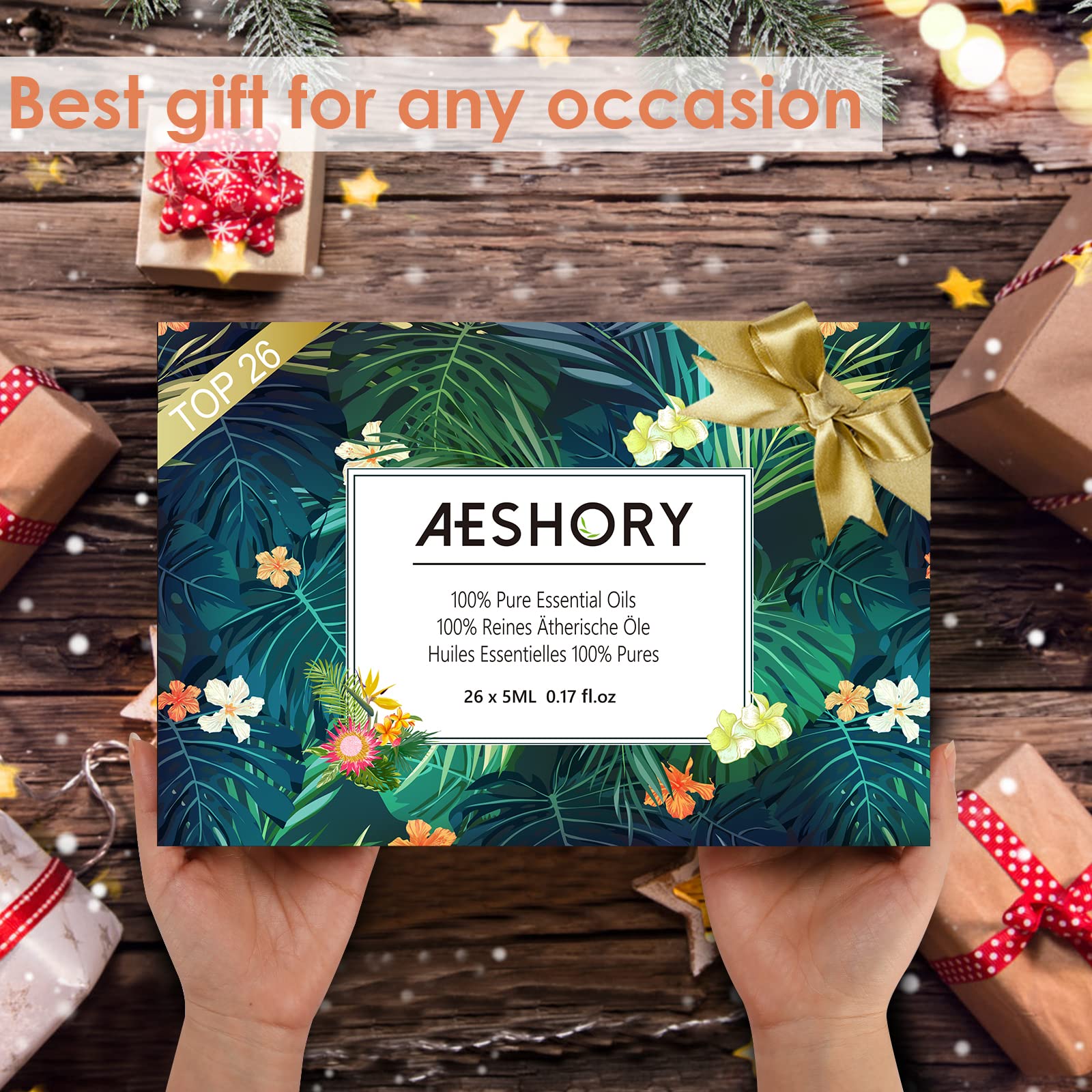 Aeshory essential oils set gift packaging showing elegant presentation.