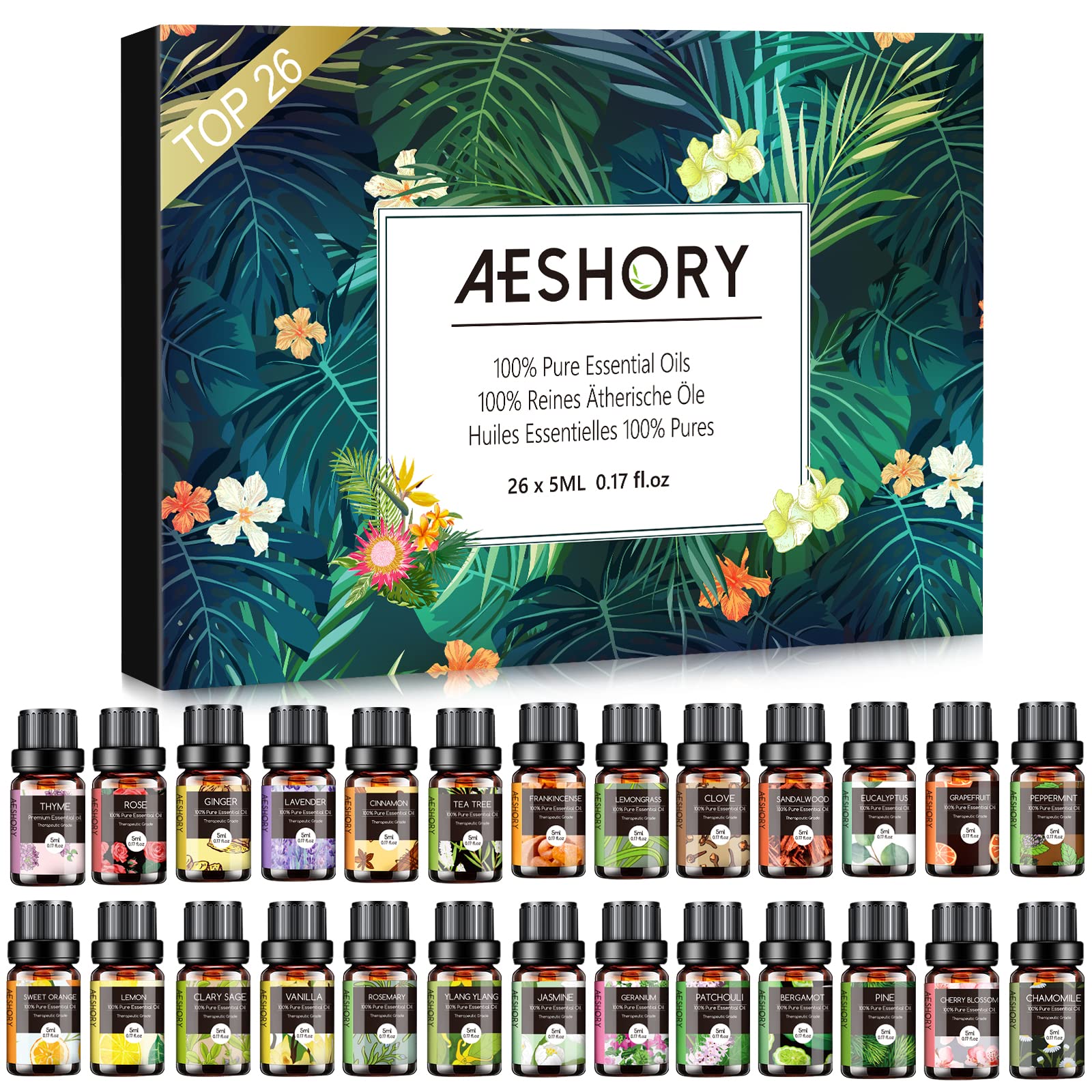 Aeshory essential oils set lavender bottle for calming diffuser blends.