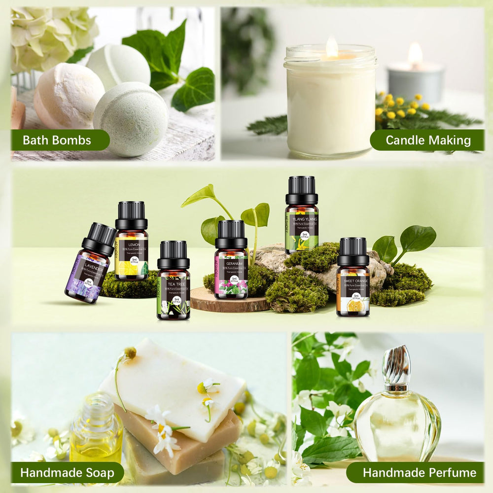 Aeshory essential oils set peppermint bottle for cooling diffuser notes.