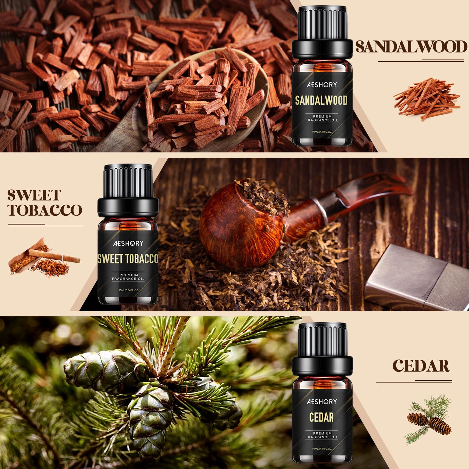Aeshory Cedar oil bottle pour for a woody, masculine atmosphere