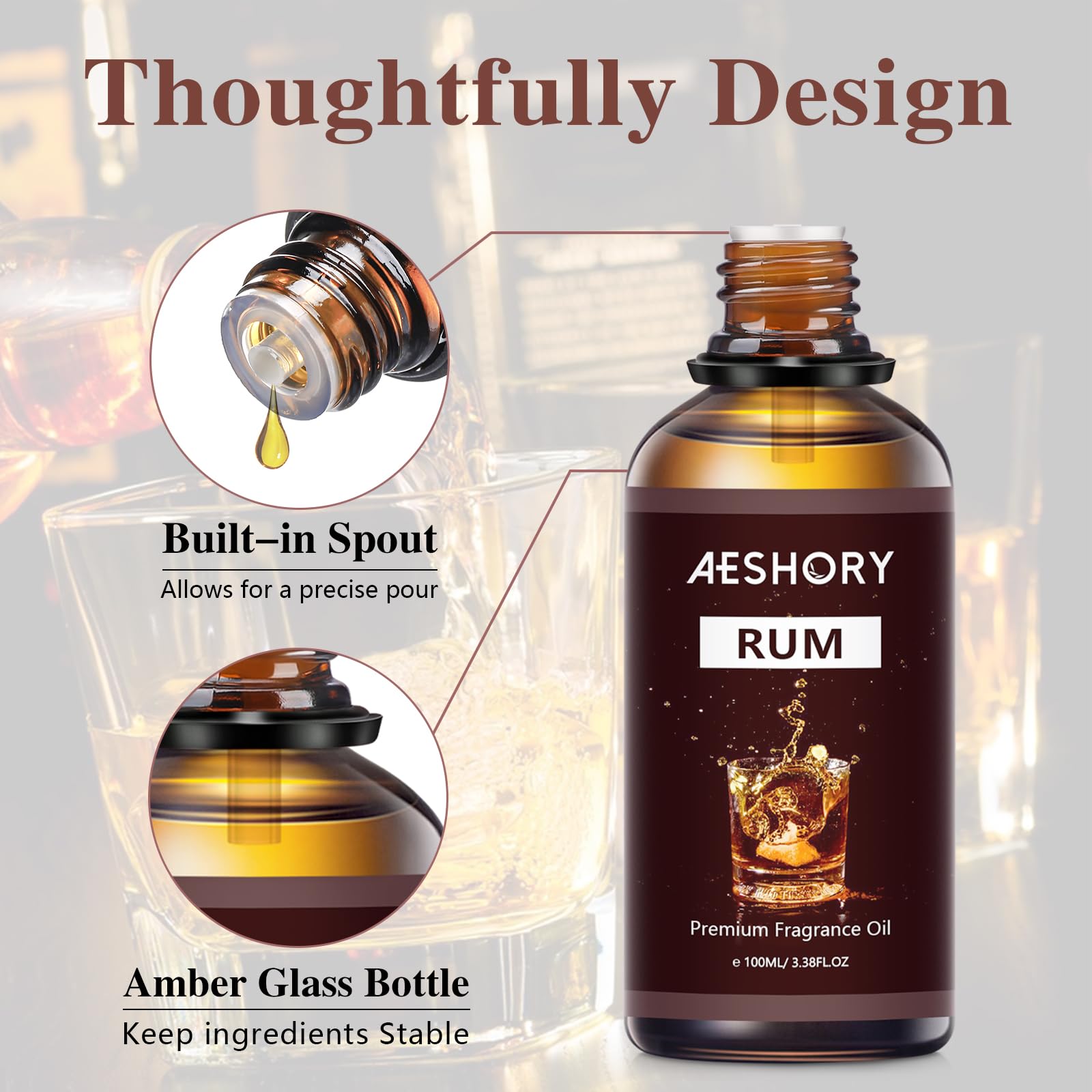 Aeshory Rum Fragrance Oil bottle used for massage oil applications